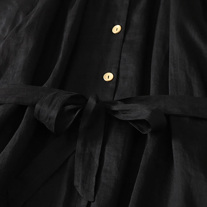 Buddha Stones Summer Vintage Button-Up Solid Women's Short Sleeve Midi Dress With Pockets - image 14