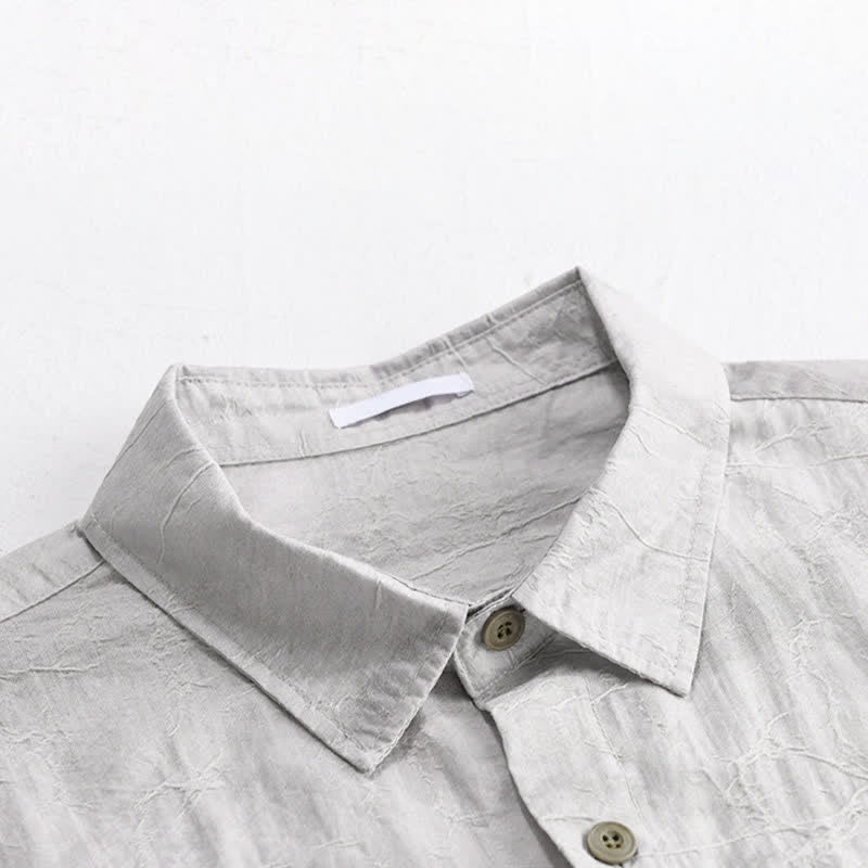 Buddha Stones Spring Summer Casual Minimalist Button-Up Solid Grey Ink Wash Men's Shirts With Patch Pocket - image 6