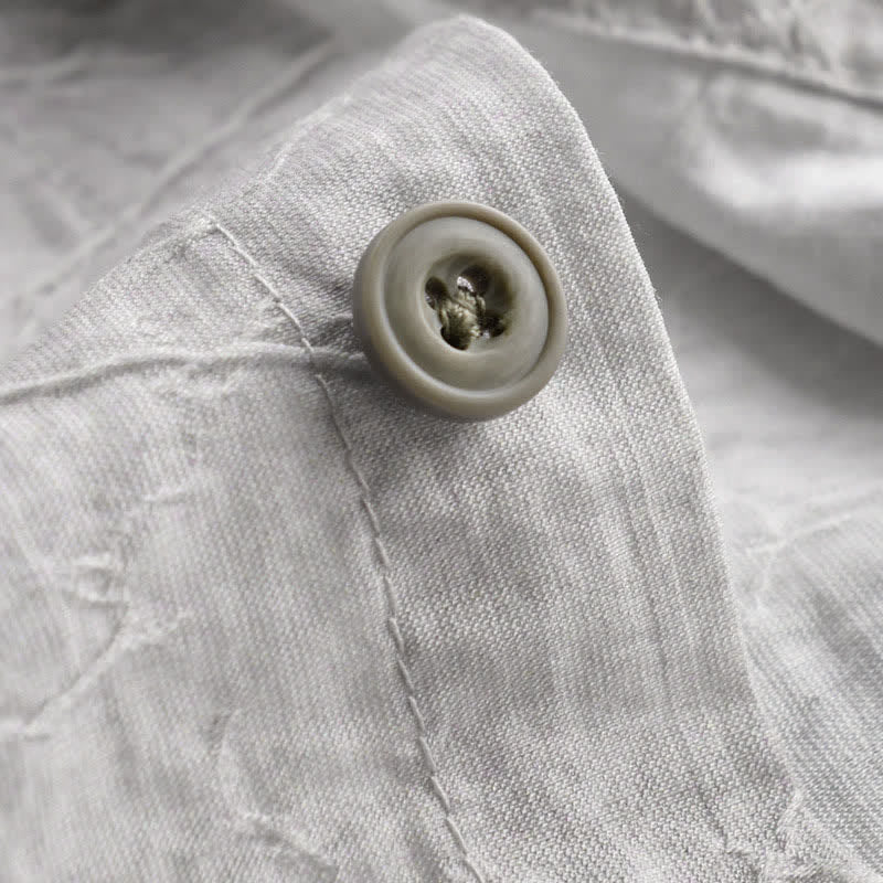 Buddha Stones Spring Summer Casual Minimalist Button-Up Solid Grey Ink Wash Men's Shirts With Patch Pocket - image 7