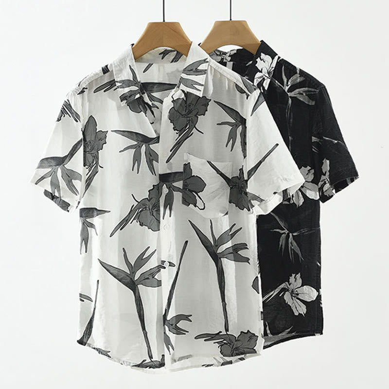 Buddha Stones Summer Casual Button-Up Floral Men's Shirts With Patch Pocket - image 13