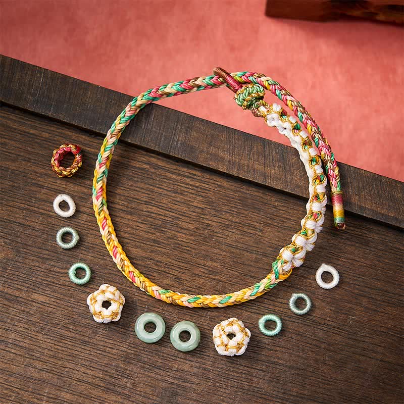 Buddha Stones Handmade Braided Chinese Knotting Peach Blossoms Jade Luck Adjustable Bracelet - image 27