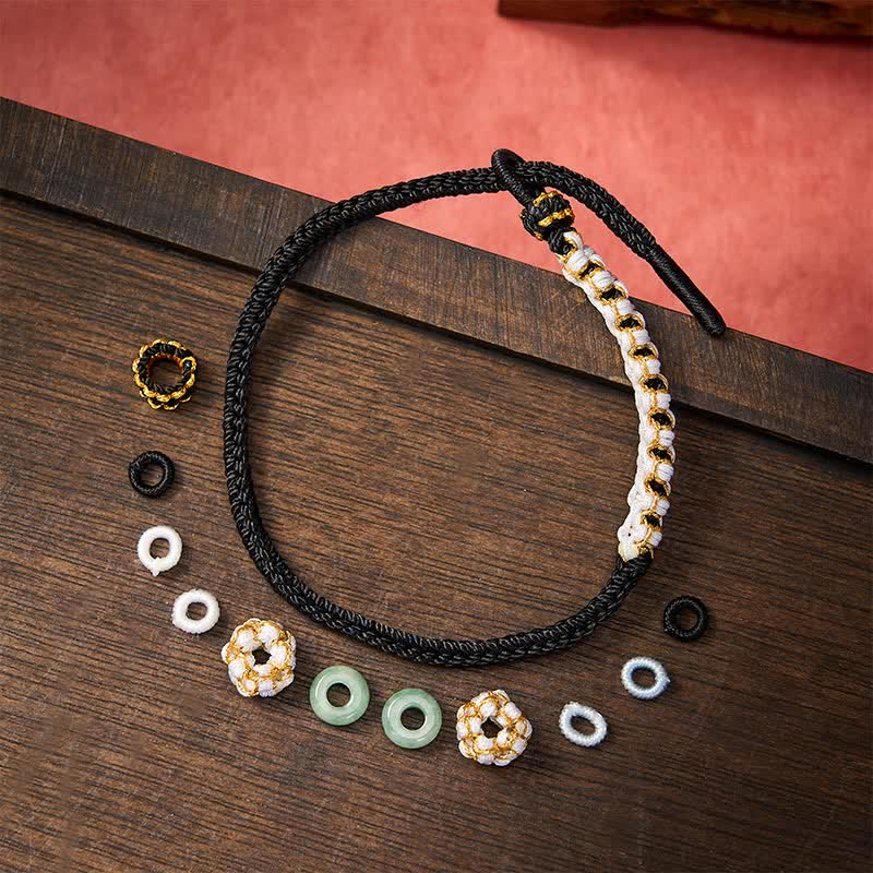 Buddha Stones Handmade Braided Chinese Knotting Peach Blossoms Jade Luck Adjustable Bracelet - image 9