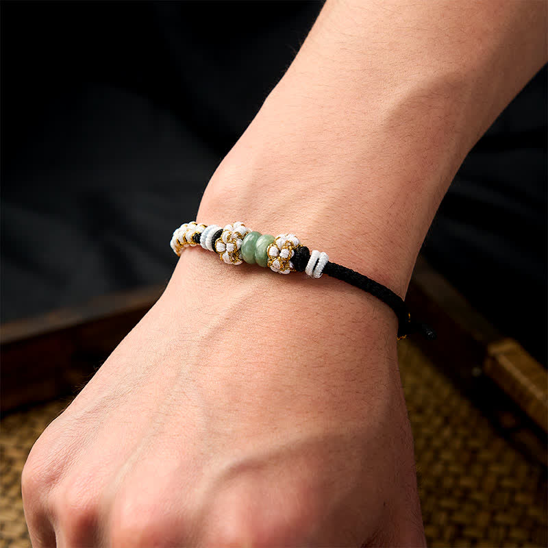 Buddha Stones Handmade Braided Chinese Knotting Peach Blossoms Jade Luck Adjustable Bracelet - image 13