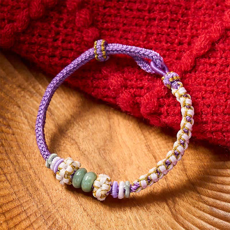 Buddha Stones Handmade Braided Chinese Knotting Peach Blossoms Jade Luck Adjustable Bracelet - image 23