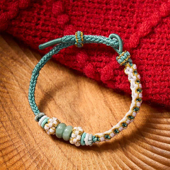 Buddha Stones Handmade Braided Chinese Knotting Peach Blossoms Jade Luck Adjustable Bracelet - image 35