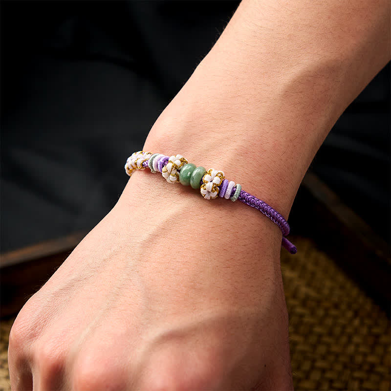 Buddha Stones Handmade Braided Chinese Knotting Peach Blossoms Jade Luck Adjustable Bracelet - image 25