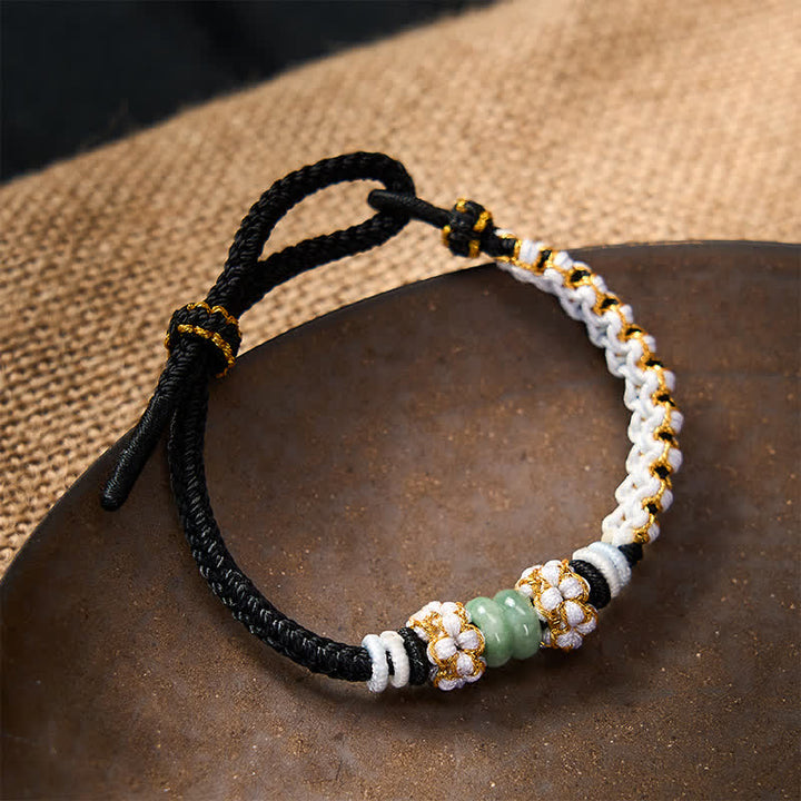 Buddha Stones Handmade Braided Chinese Knotting Peach Blossoms Jade Luck Adjustable Bracelet - image 10
