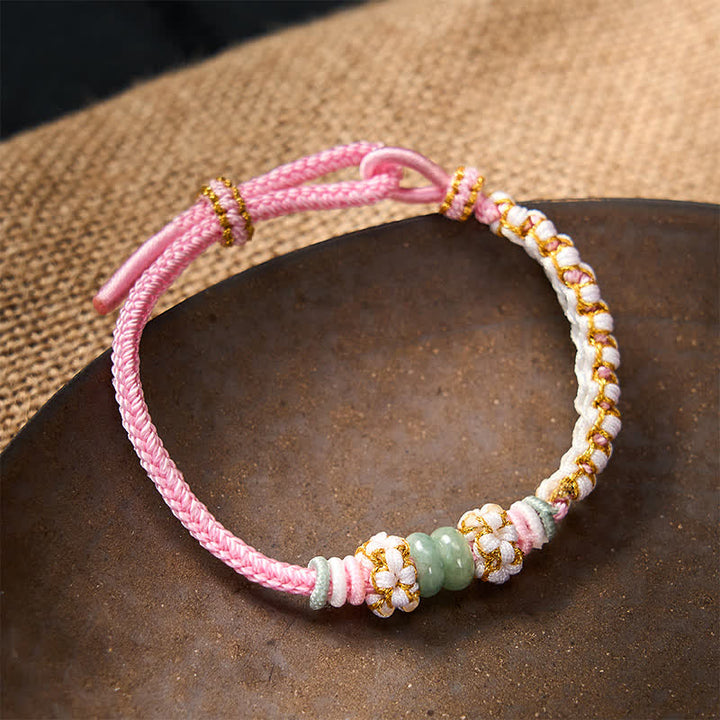 Buddha Stones Handmade Braided Chinese Knotting Peach Blossoms Jade Luck Adjustable Bracelet - image 16