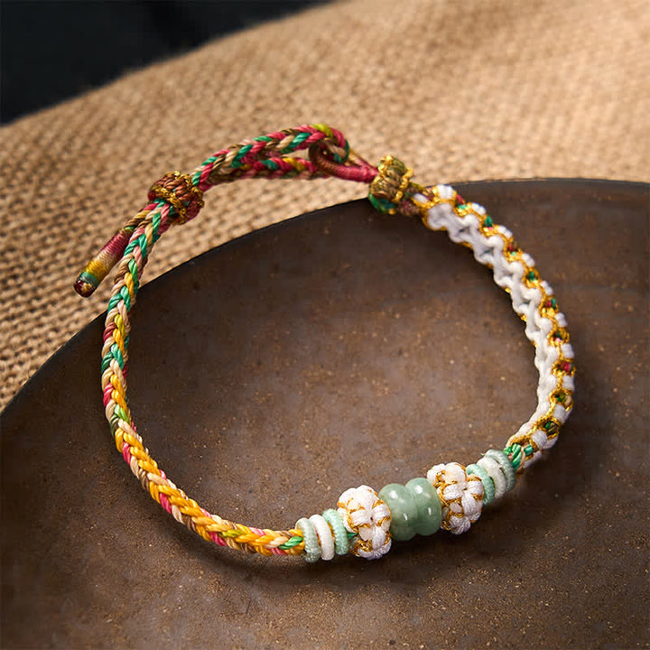 Buddha Stones Handmade Braided Chinese Knotting Peach Blossoms Jade Luck Adjustable Bracelet - image 28