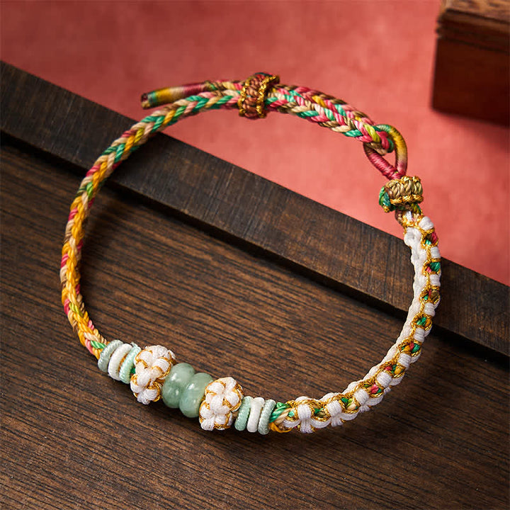 Buddha Stones Handmade Braided Chinese Knotting Peach Blossoms Jade Luck Adjustable Bracelet - Multicolor - 15-20cm - image 26