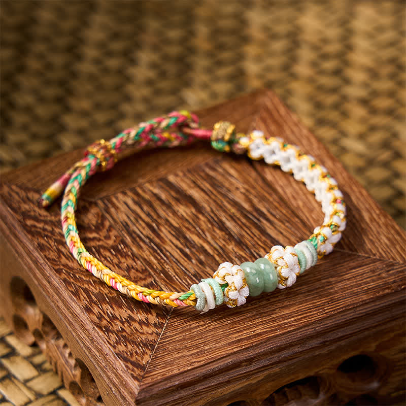 Buddha Stones Handmade Braided Chinese Knotting Peach Blossoms Jade Luck Adjustable Bracelet - image 30