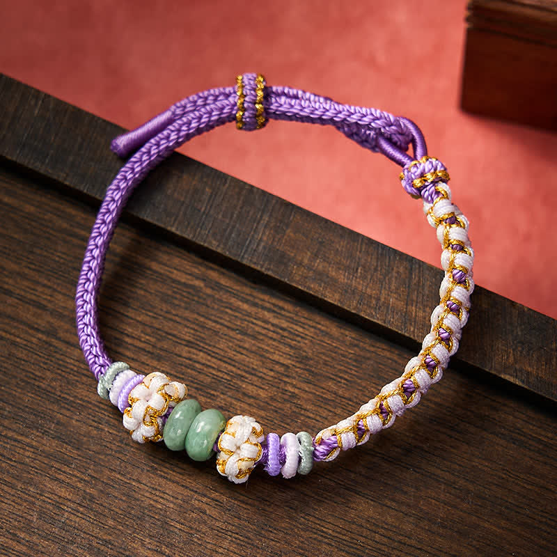 Buddha Stones Handmade Braided Chinese Knotting Peach Blossoms Jade Luck Adjustable Bracelet - Purple - 15-20cm - image 20