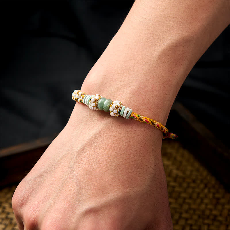 Buddha Stones Handmade Braided Chinese Knotting Peach Blossoms Jade Luck Adjustable Bracelet - image 31