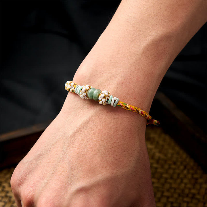 Buddha Stones Handmade Braided Chinese Knotting Peach Blossoms Jade Luck Adjustable Bracelet - image 31