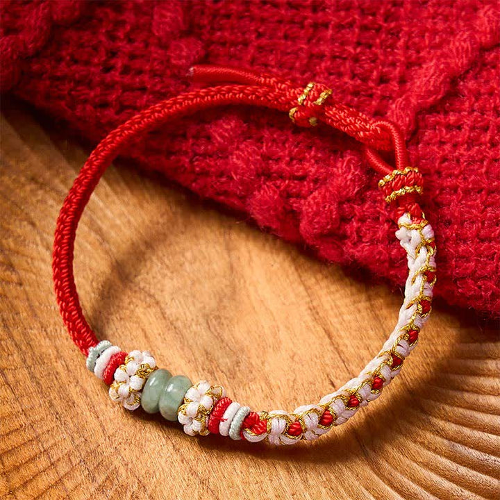 Buddha Stones Handmade Braided Chinese Knotting Peach Blossoms Jade Luck Adjustable Bracelet - image 3
