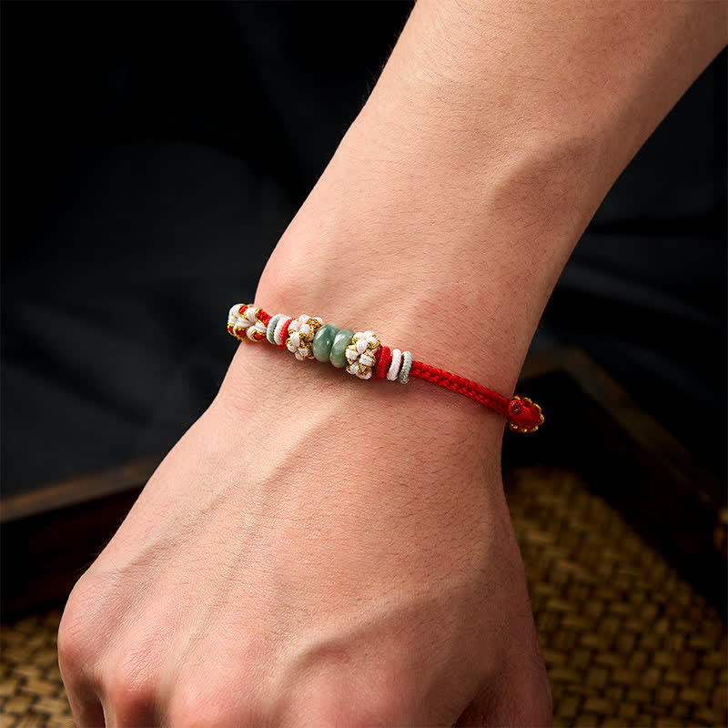 Buddha Stones Handmade Braided Chinese Knotting Peach Blossoms Jade Luck Adjustable Bracelet - image 5