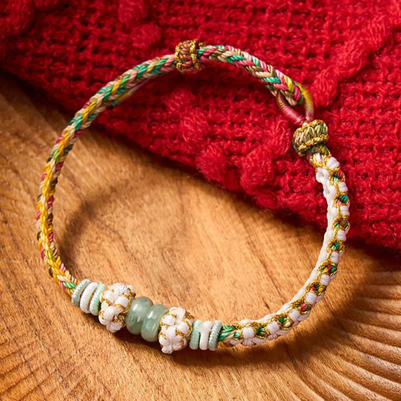 Buddha Stones Handmade Braided Chinese Knotting Peach Blossoms Jade Luck Adjustable Bracelet - image 29