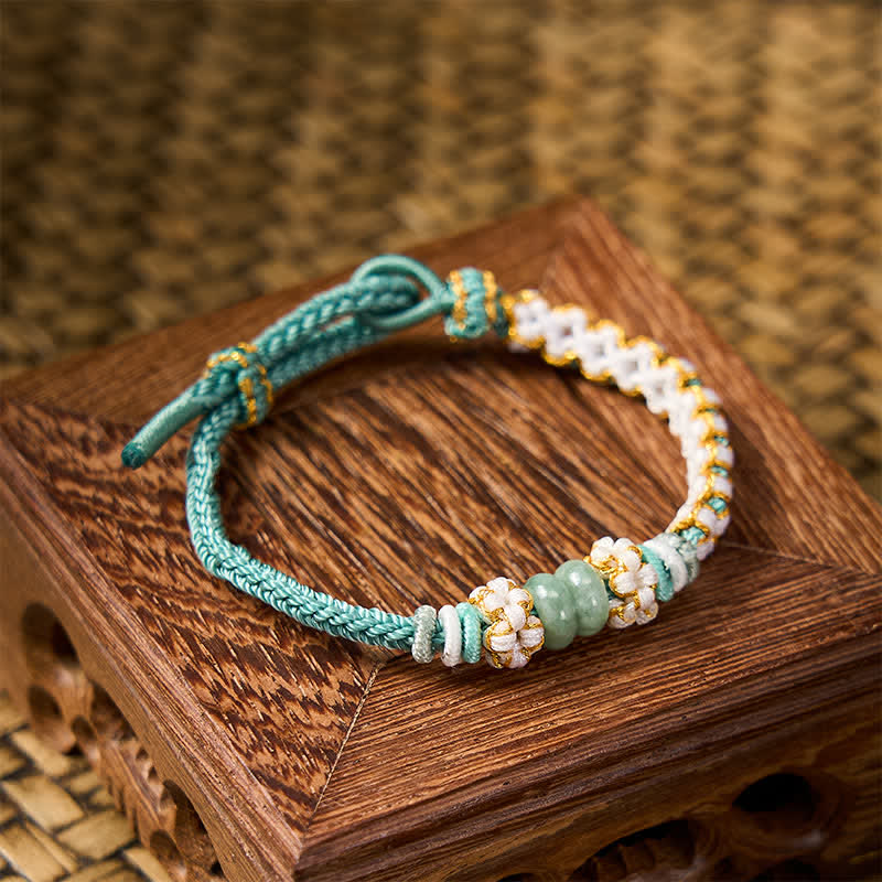 Buddha Stones Handmade Braided Chinese Knotting Peach Blossoms Jade Luck Adjustable Bracelet - image 36