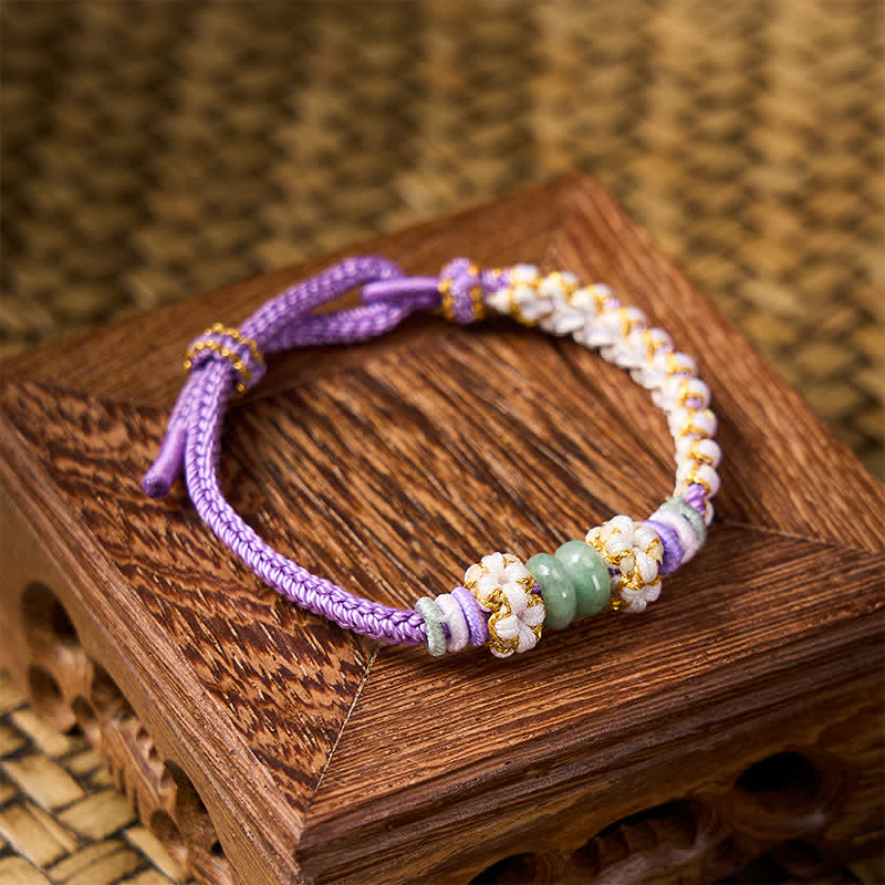 Buddha Stones Handmade Braided Chinese Knotting Peach Blossoms Jade Luck Adjustable Bracelet - image 24