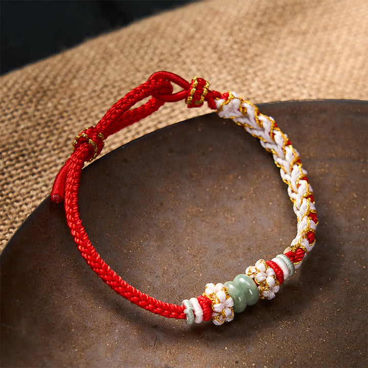 Buddha Stones Handmade Braided Chinese Knotting Peach Blossoms Jade Luck Adjustable Bracelet - image 2
