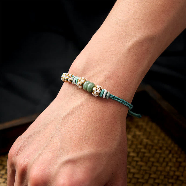 Buddha Stones Handmade Braided Chinese Knotting Peach Blossoms Jade Luck Adjustable Bracelet - image 37