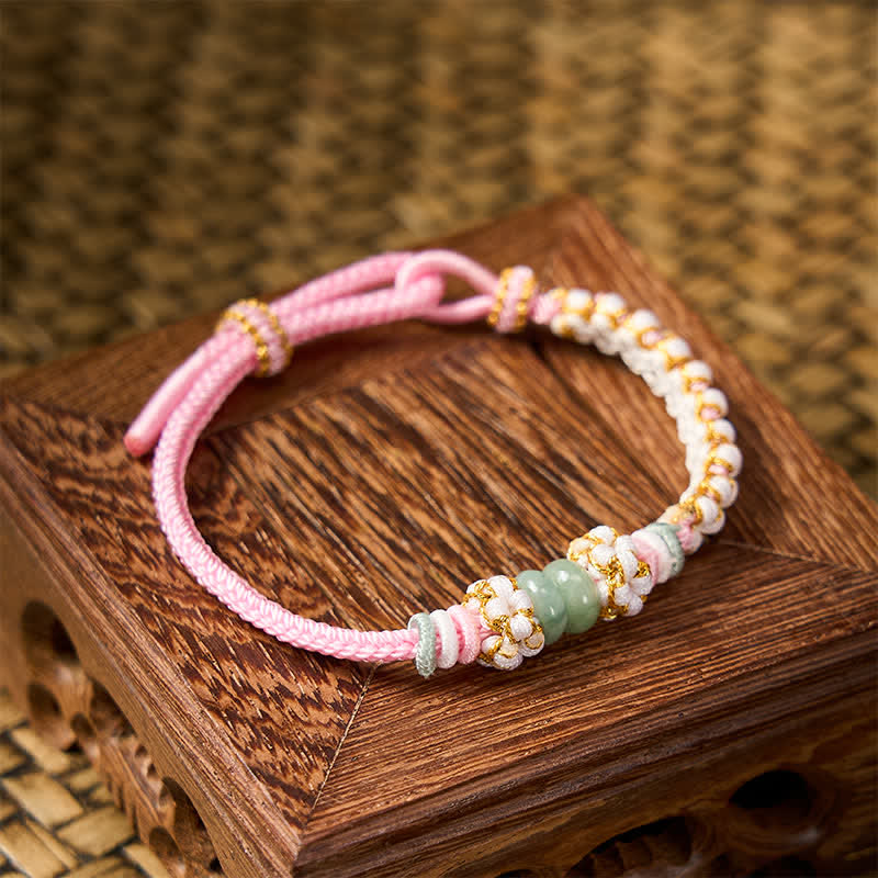 Buddha Stones Handmade Braided Chinese Knotting Peach Blossoms Jade Luck Adjustable Bracelet - image 18