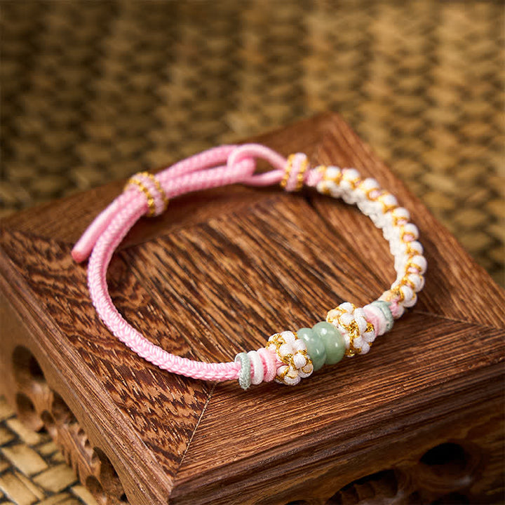Buddha Stones Handmade Braided Chinese Knotting Peach Blossoms Jade Luck Adjustable Bracelet - image 18