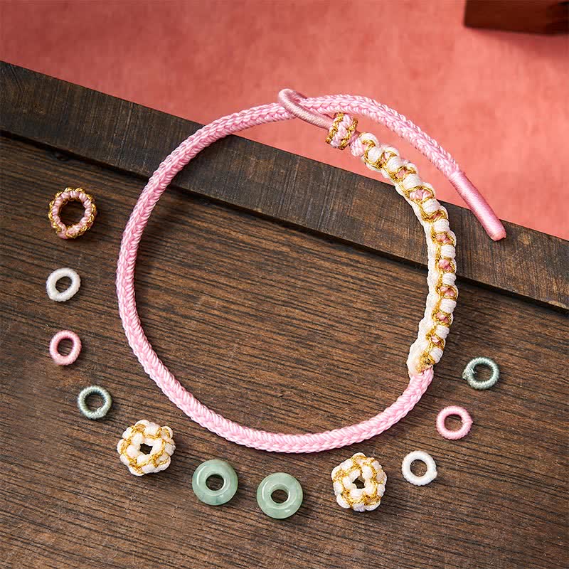 Buddha Stones Handmade Braided Chinese Knotting Peach Blossoms Jade Luck Adjustable Bracelet - image 15