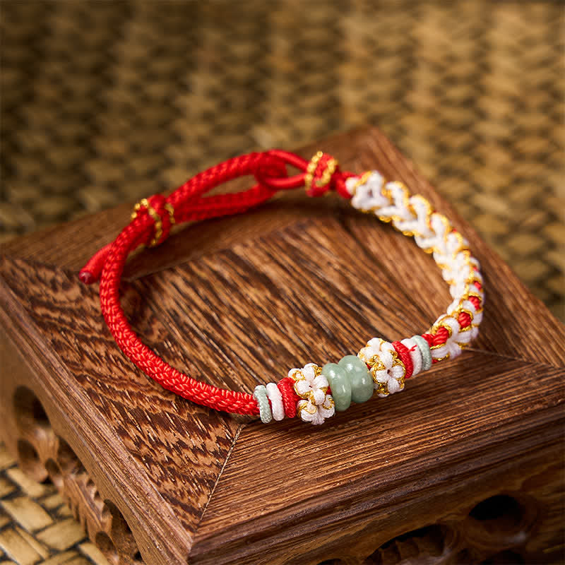 Buddha Stones Handmade Braided Chinese Knotting Peach Blossoms Jade Luck Adjustable Bracelet - image 4