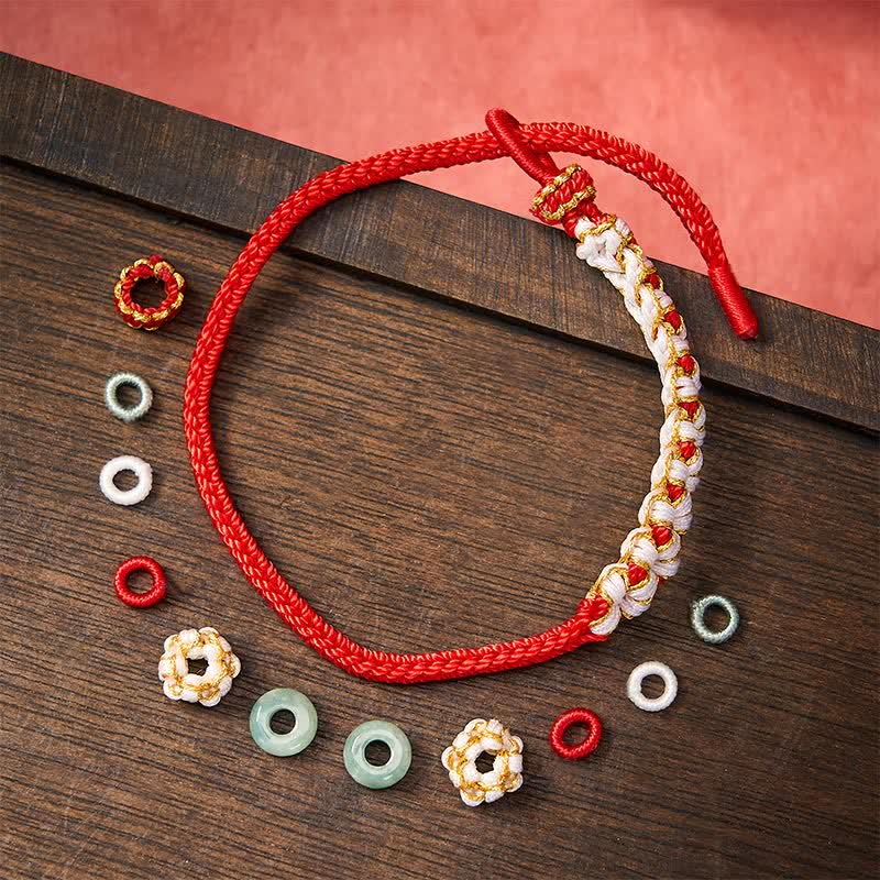 Buddha Stones Handmade Braided Chinese Knotting Peach Blossoms Jade Luck Adjustable Bracelet - image 1