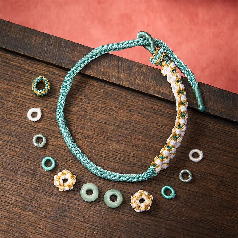 Buddha Stones Handmade Braided Chinese Knotting Peach Blossoms Jade Luck Adjustable Bracelet - image 33