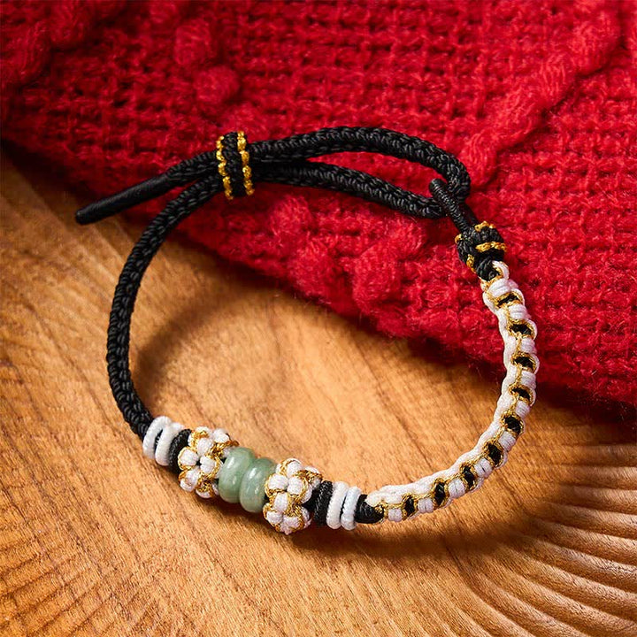 Buddha Stones Handmade Braided Chinese Knotting Peach Blossoms Jade Luck Adjustable Bracelet - image 11
