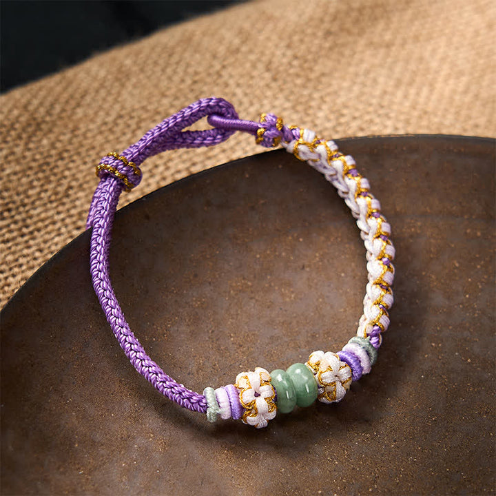 Buddha Stones Handmade Braided Chinese Knotting Peach Blossoms Jade Luck Adjustable Bracelet - image 22