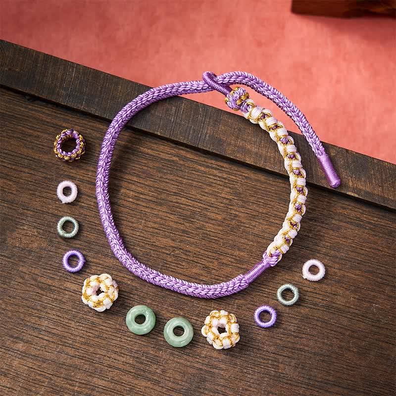 Buddha Stones Handmade Braided Chinese Knotting Peach Blossoms Jade Luck Adjustable Bracelet - image 21