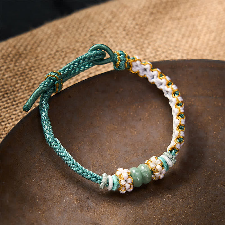 Buddha Stones Handmade Braided Chinese Knotting Peach Blossoms Jade Luck Adjustable Bracelet - image 34