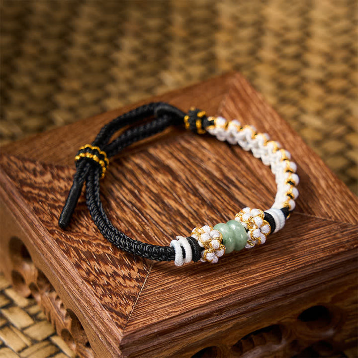 Buddha Stones Handmade Braided Chinese Knotting Peach Blossoms Jade Luck Adjustable Bracelet - image 12
