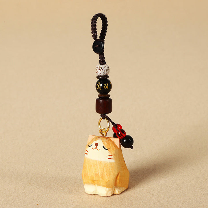 Buddha Stones Hand Carved Wooden Cat Om Mani Padme Hum Peace Keychains - Orange Cat - Om Mani Padme Hum - Textured Natural Wood(Calm Energy ♥ Simplicity) - image 9