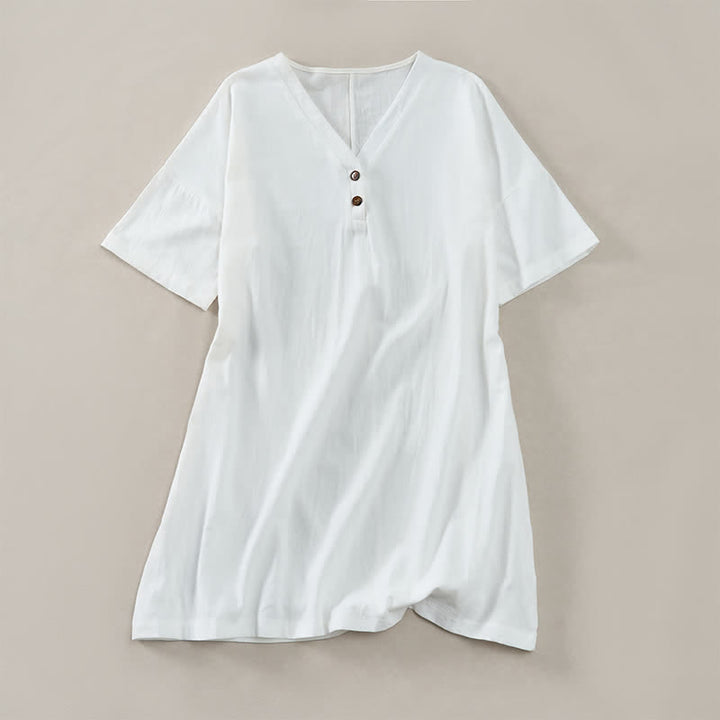 Buddha Stones Summer Casual Minimalist Button-Up Solid Women's Short Sleeve Dresses - White - US12，UK/AU16，EU44 (2XL) - image 0