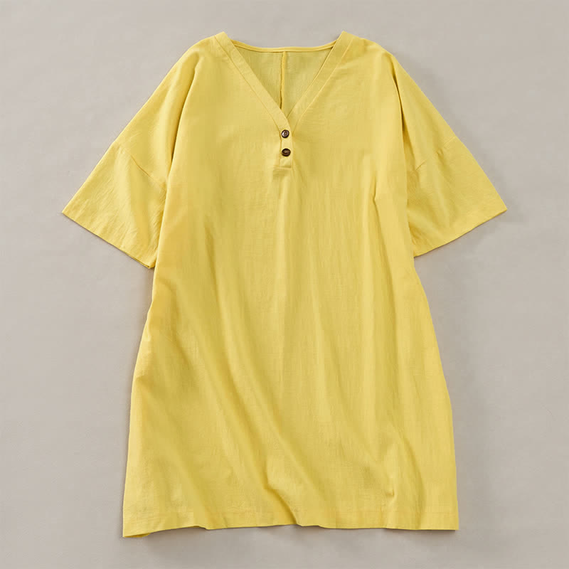 Buddha Stones Summer Casual Minimalist Button-Up Solid Women's Short Sleeve Dresses - LemonChiffon - US12，UK/AU16，EU44 (2XL) - image 7