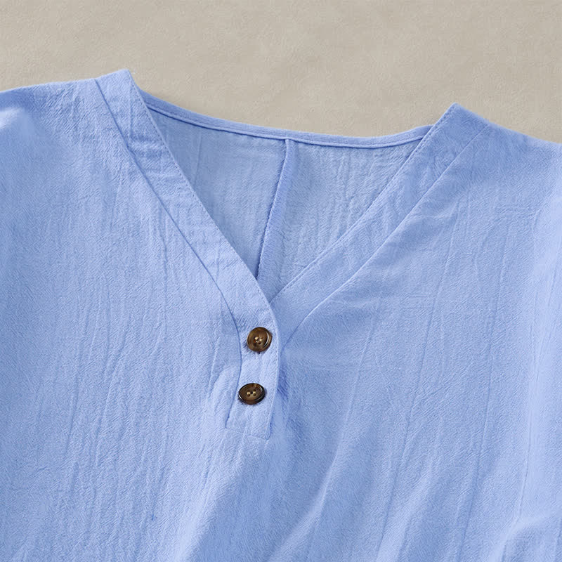 Buddha Stones Summer Casual Minimalist Button-Up Solid Women's Short Sleeve Dresses - image 17