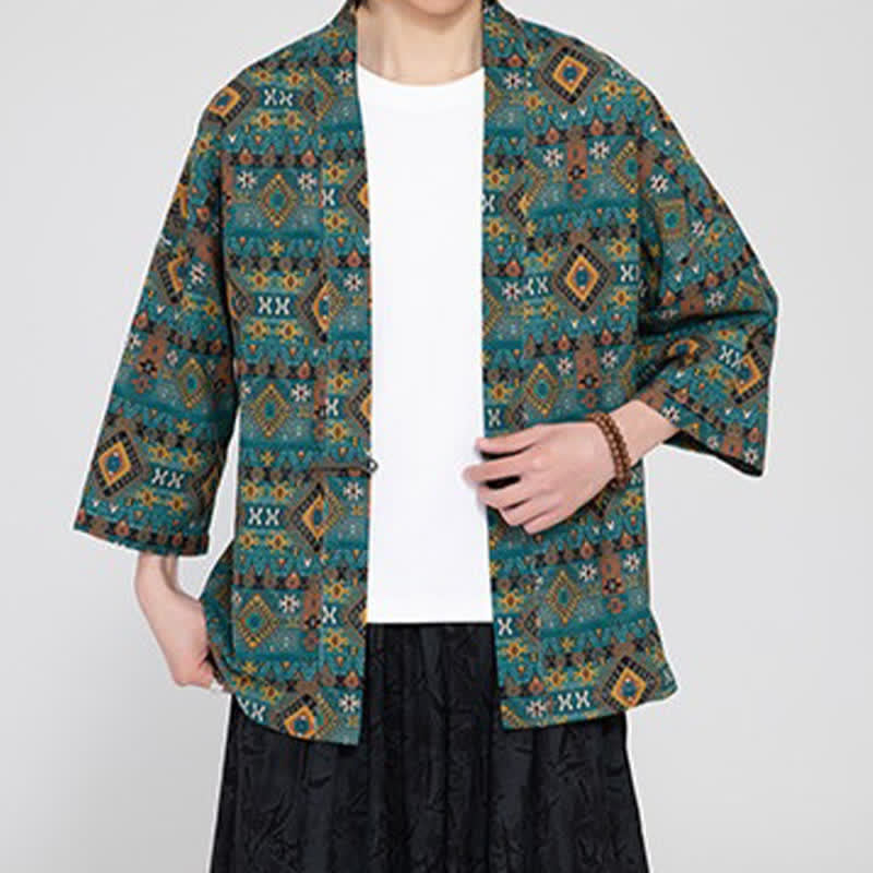 Buddha Stones Spring Summer Boho Casual Patch Pocket Geometric Men's Kimonos - image 1