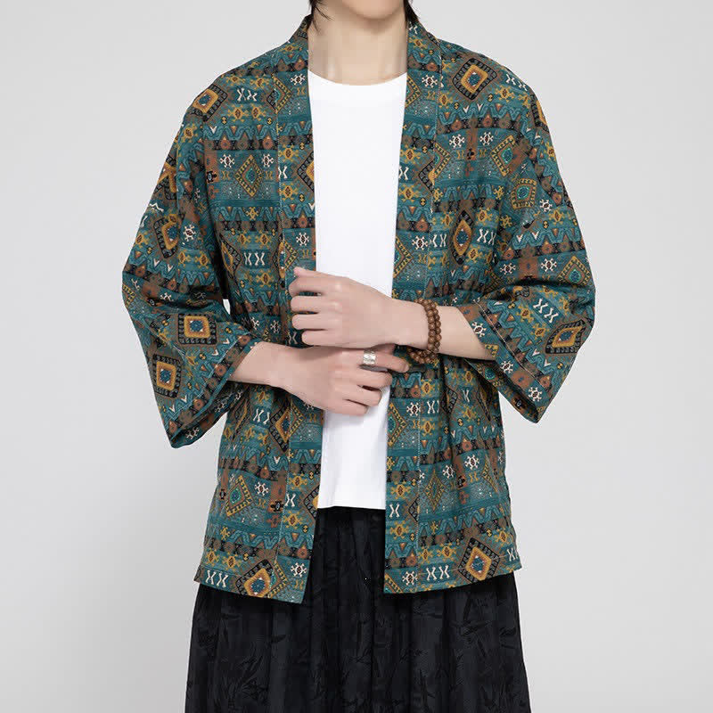 Buddha Stones Spring Summer Boho Casual Patch Pocket Geometric Men's Kimonos - image 4