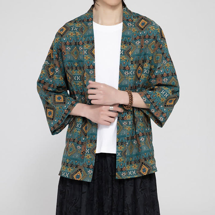 Buddha Stones Spring Summer Boho Casual Patch Pocket Geometric Men's Kimonos - image 4