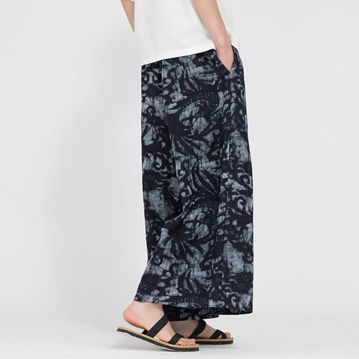 Buddha Stones Summer Boho Casual Drawstring Abstract Cropped Pants Men's Straight Leg Pants With Pocket - image 10