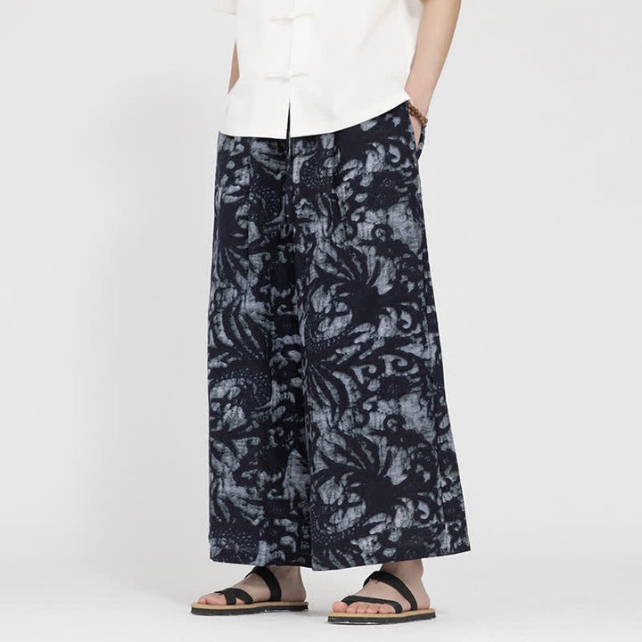 Buddha Stones Summer Boho Casual Drawstring Abstract Cropped Pants Men's Straight Leg Pants With Pocket - DarkSlateGray - US/UK/AU48，EU58(5XL) - image 7