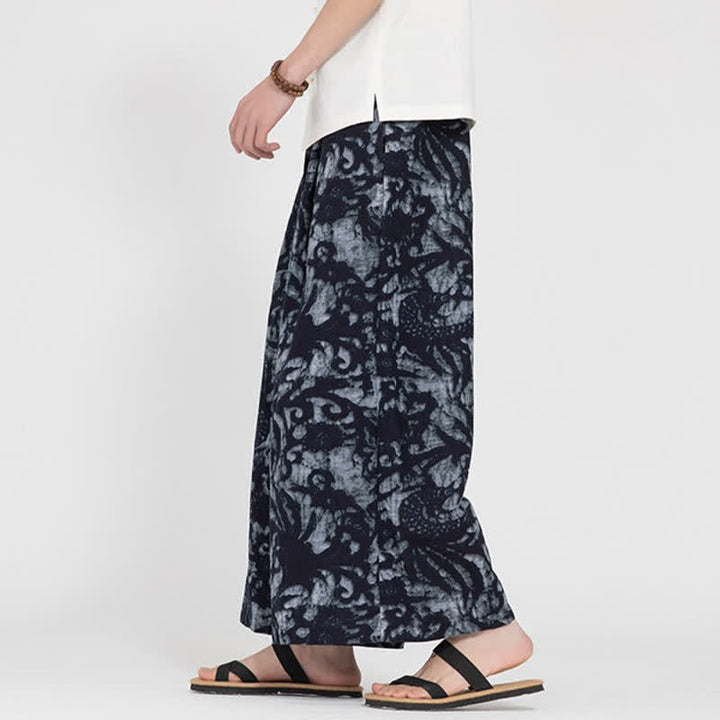 Buddha Stones Summer Boho Casual Drawstring Abstract Cropped Pants Men's Straight Leg Pants With Pocket - image 12