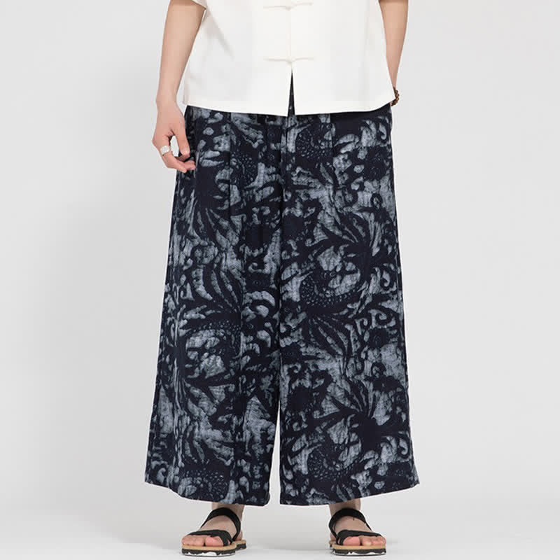 Buddha Stones Summer Boho Casual Drawstring Abstract Cropped Pants Men's Straight Leg Pants With Pocket - image 8