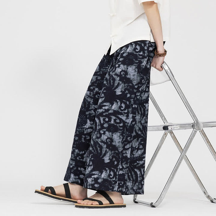 Buddha Stones Summer Boho Casual Drawstring Abstract Cropped Pants Men's Straight Leg Pants With Pocket - image 11