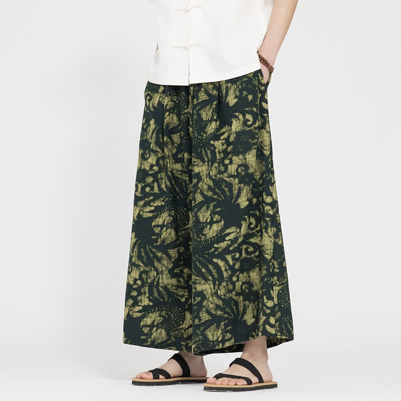 Buddha Stones Summer Boho Casual Drawstring Abstract Cropped Pants Men's Straight Leg Pants With Pocket - image 2