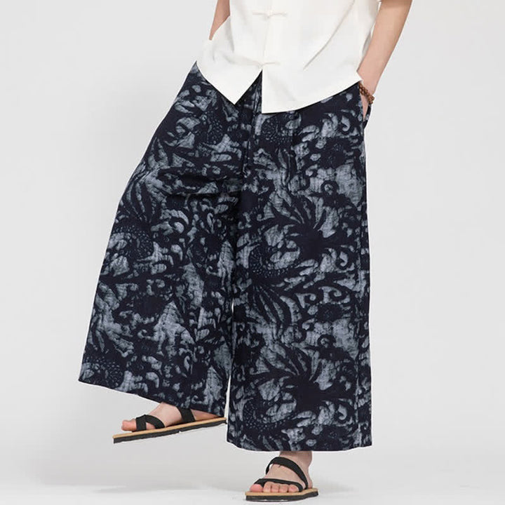Buddha Stones Summer Boho Casual Drawstring Abstract Cropped Pants Men's Straight Leg Pants With Pocket - image 9
